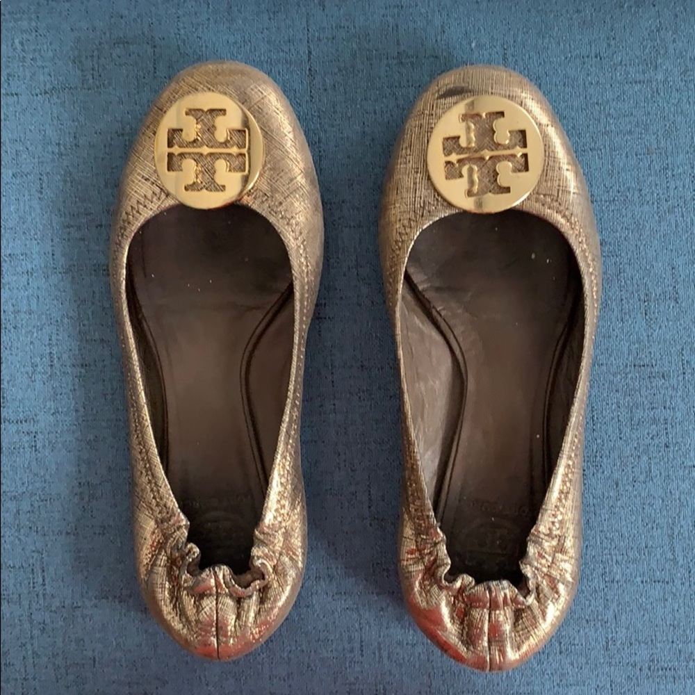 Tory Burch Reva Metallic Flats, Pyrite, 8